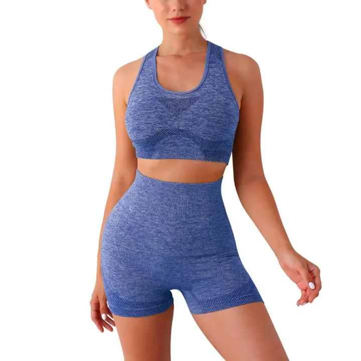 Conjunto de sujetadores deportivos para mujer, pantalones cortos de gimnasio, ropa de gimnasio transpirable, pantalones cortos, ropa de Yoga elástica, Leggings de Fitness - 1