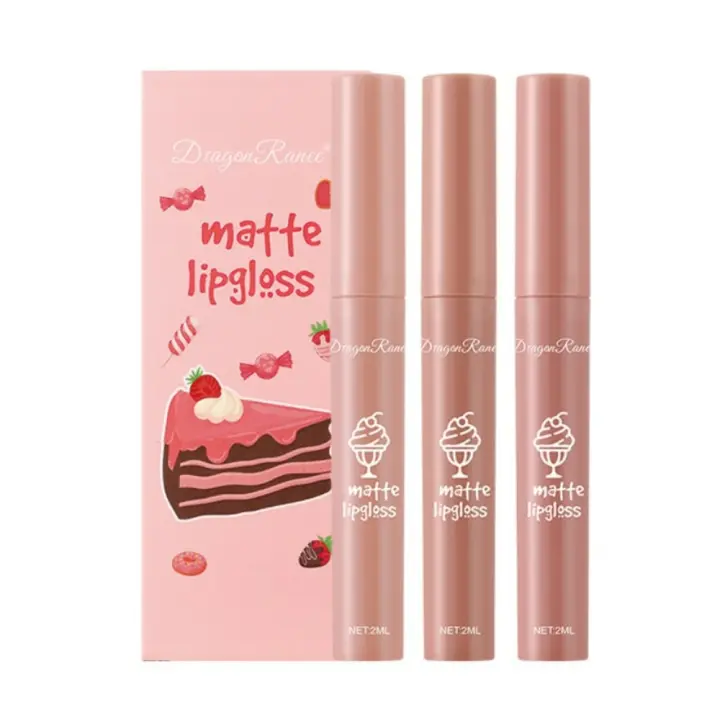 Tinte Labial Natural,Barra de Labios, conjunto de 3 esmaltes de Labios mate de terciopelo, Brillo de Labios Femenino Antiadherente, Color Nude - 1