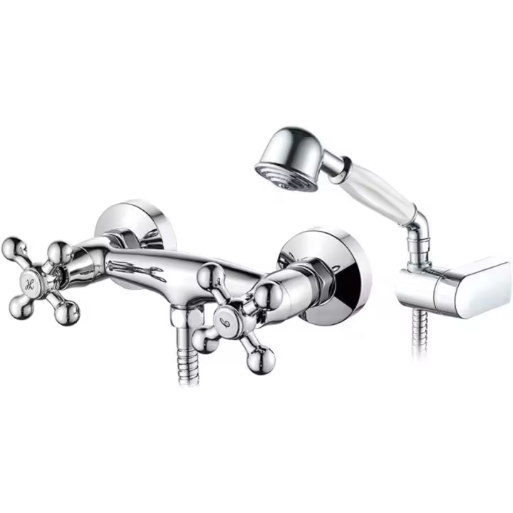 Set de, Grifo, Mezclador de Ducha Retro con Alcachofa, Soporte, Manguera, Cromo, Plata - 1