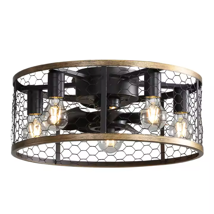 Ventilador de techo industrial enjaulado de 20 pulgadas, con motor de CC reversible con control remoto de 7 aspas ABS, pequeño ventilador de techo de montaje empotrado para granja - 1