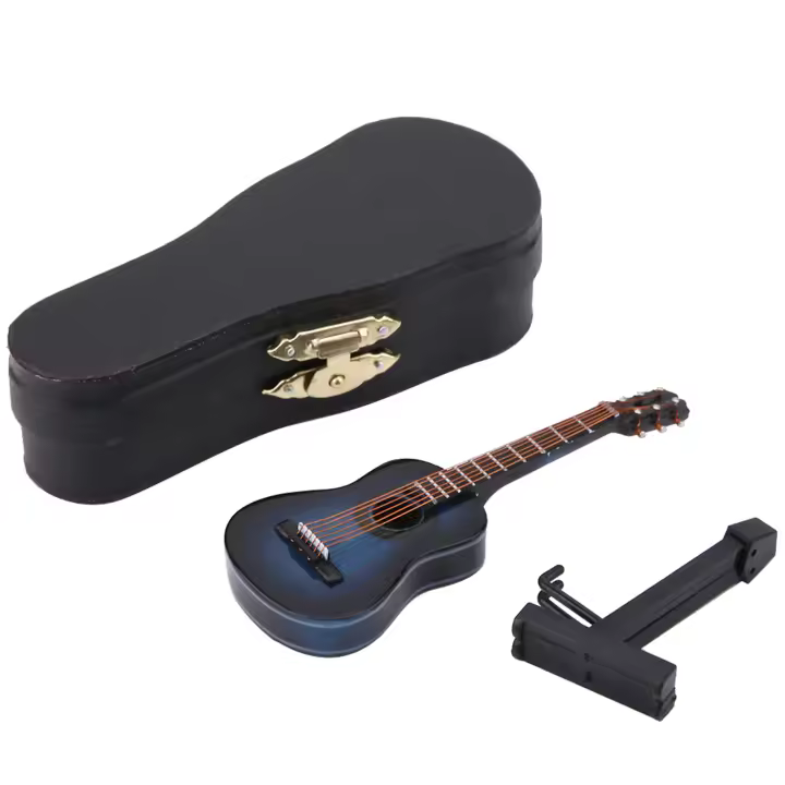 Modelo de Guitarra de madera en miniatura, Mini adornos musicales artesanales, decoración del hogar, azul, 10cm - 1