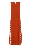 2025 Primavera/Novedad de verano moda Casual sin mangas cuello redondo Color sólido empalme encaje Split vestido de longitud media para mujeres - details 8