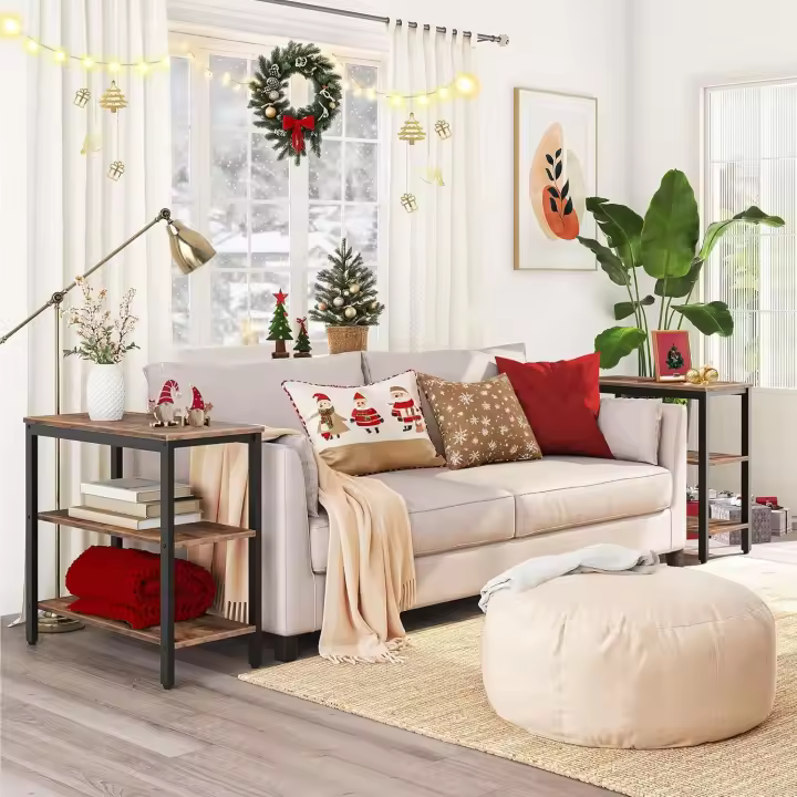 Mesa Adicional Estrecha de Café con 3 Estantes Estilo Industrial para Sala de Estar, Dormitorio, Cocina Fácil Montaje Marrón Rústico - 1
