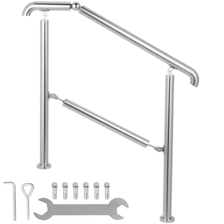 SucceBuy Decoración de pasamanos de escalera exterior ajustable de acero inoxidable de 1 a 3 escalones - 1