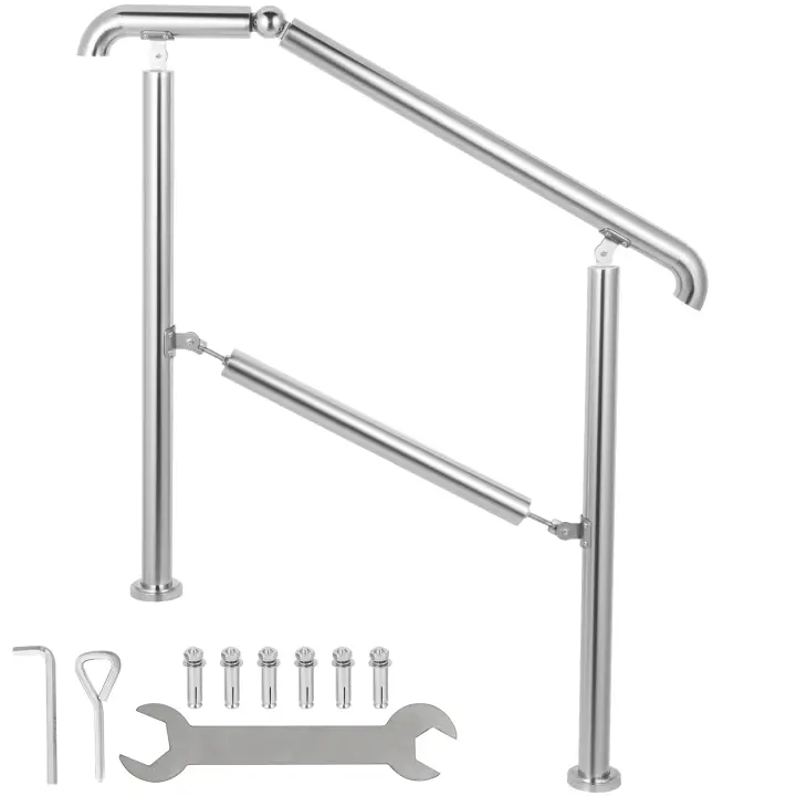 SucceBuy Decoración de pasamanos de escalera exterior ajustable de acero inoxidable de 1 a 3 escalones - 1