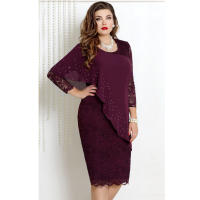 Vestido de noche de encaje de talla grande para mujer, color sólido, patchwork, elegante, manga 3/4, ajustado - details 11