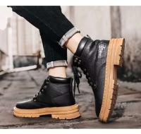Botas altas para hombre, zapatos de cuero planos informales y versátiles con suela gruesa, compatibles con tablero de trabajo, moda de invierno, 2025 - details 13