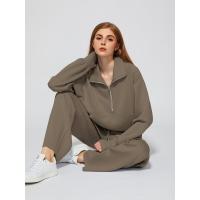 Conjunto casual de dos piezas para mujer: sudadera extragrande con media cremallera y pantalones deportivos de pierna ancha - details 62