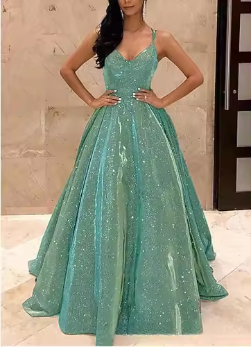 Elegante vestido de noche de fiesta para mujer, vestido largo suelto de Color sólido con tirantes y purpurina, Sexy y el - 1