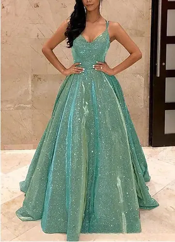 Elegante vestido de noche de fiesta para mujer, vestido largo suelto de Color sólido con tirantes y purpurina, Sexy y el - 1