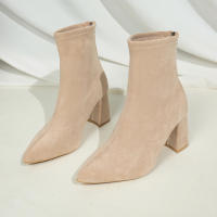 Botas Cortas de Tacón Alto con Puntas Botas de Gamuza para Mujer Botas de Primavera y Otoño con Cremallera Trasera - details 3