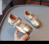 Zapatos de cuero para niños, calzado informal de Color sólido dorado y plateado, a la moda, para primavera y otoño - details 3