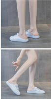 Baotou media zapatillas de mujer de fondo plano exterior desgaste de verano de cuero transpirable y ligero media bandeja zapatos sin tacón zapatos blancos - details 10
