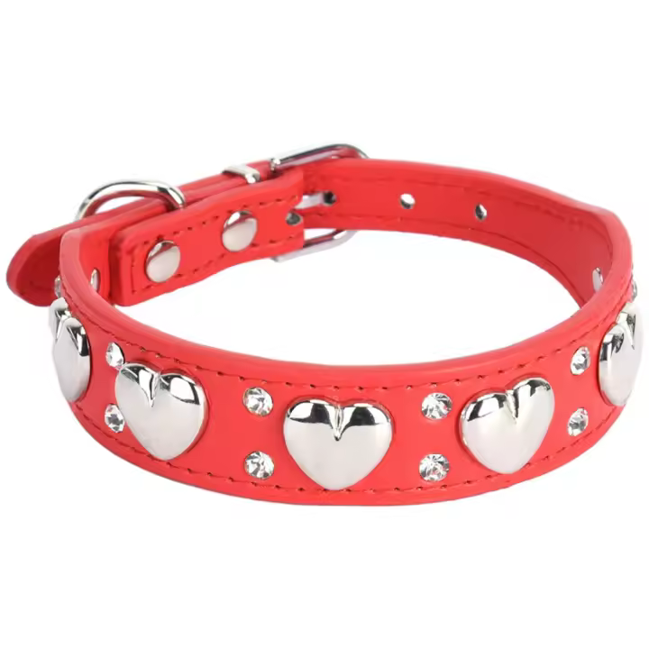 Suministros para mascotas, Collar de cuero PU con corazón de amor para perro, Collar bonito con diamantes de imitación para mascota, Collar ajustable para cachorros, decoración para el cuidado de gatos, regalo - 1