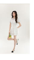 Elegante Vestido de Encaje Blanco de Diseño Francés de Alta Gama Mangas de Burbuja de Princesa - details 5