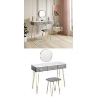 Tocador de Maquillaje con Taburete y Espejo, Tocadores Brillante, Mesa de Maquillaje con 2 Cajones y 4 Estantes, 108x40x142cm, Blanco MB6044ws - details 16