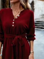 Vestido Corto de Crochet para Mujer Cuello en V, Color Sólido, Moda Casual, Prenda Única de Punto - details 12