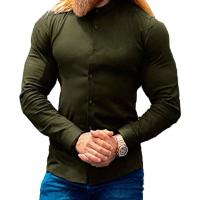 Camisa casual deportiva de manga larga para hombre, color sólido, delgada, ligeramente elástica, con botones - details 3