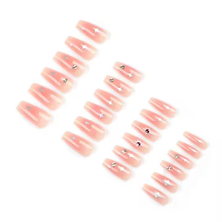 Uñas artificiales de cobre con diamantes de imitación, cobertura completa recta para decoración de uñas DIY - 1