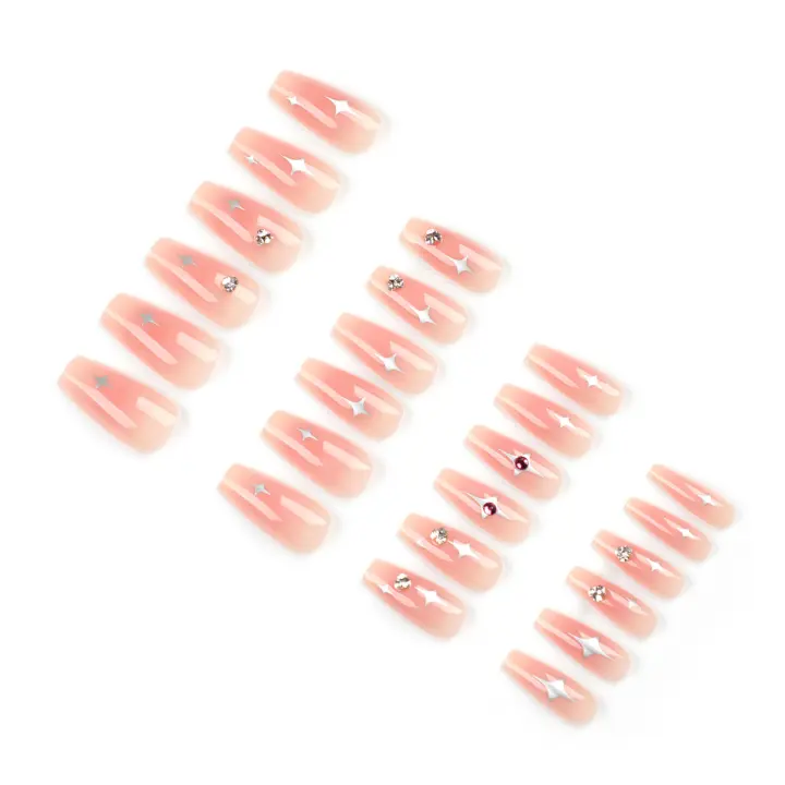 Uñas artificiales de cobre con diamantes de imitación, cobertura completa recta para decoración de uñas DIY - 1