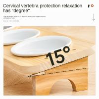 Cuenco de cerámica para gatos con soporte de madera, protege la columna Cervical, 1/2/3 cuencos, plato inclinado para gatos, alimentador elevado antideslizante desmontable para mascotas - details 3