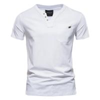 Camisetas informales de algodón para hombre del día del padre, camiseta clásica con cuello en V de Color sólido, camisetas de manga corta de alta calidad para hombre - details 10