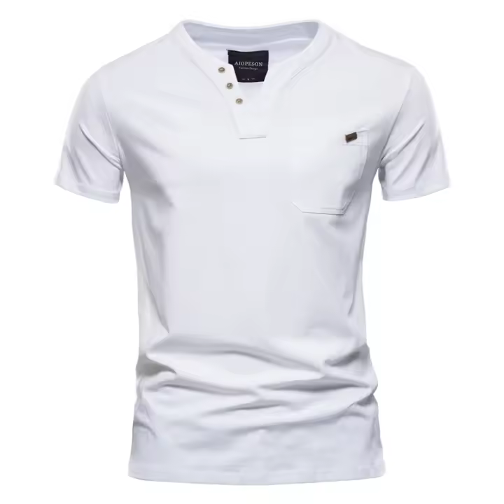 Camisetas informales de algodón para hombre del día del padre, camiseta clásica con cuello en V de Color sólido, camisetas de manga corta de alta calidad para hombre - 1