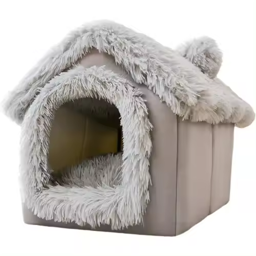 Cálida y Bienvenida Cama Eva para Gatos Para interiores con cojín extraíble, iglú de felpa lavable 3 en 1 Para Perros, Perrera plegable antideslizante para mascotas, S - 1
