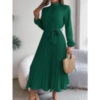 Vestido pequeño de manga larga plisado con cuello alto para mujer, ropa elegante, - details 17
