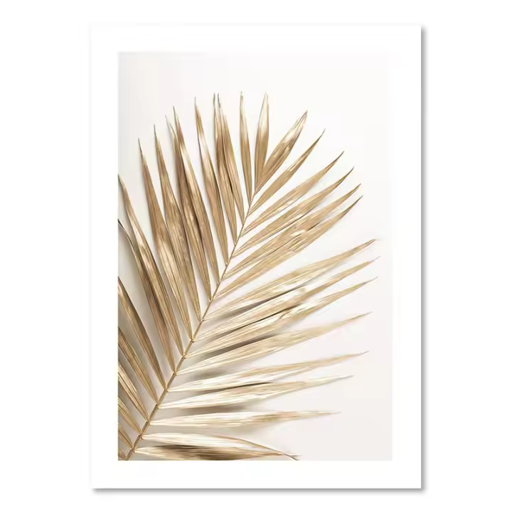 Pintura en Lienzo de Ondas de Arena y Palmas Doradas Abstractas con Línea de Mármol Verde y Arte de Pared de Coral para Decoración de Sala de Estar - 1
