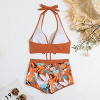 Bikini abierto con estampado de hojas retro en talla grande, conjunto de traje de baño de dos piezas con correas estables para mujer - details 59