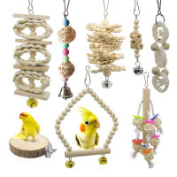 Juguetes para Pájaros de Madera 8 piezas Protección Ambiental para Pájaros Pequeños Accesorios de Jaula Campanillas de Mascotas Juguetes para Masticar y Huesos Adecuado para Todas las Raças de Pájaros - details 0