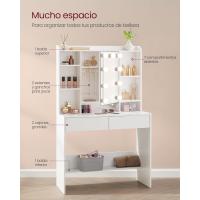 Tocador con Luces LED con Brillo Ajustable, Mesa de Maquillaje con Espejo, Espacioso, Estantes Ajustables, 2 Cajones, Mesa de Maquillaje, Blanco Nube - details 3