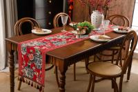El camino de la mesa de té negra de la sala de estar de comedor vintage de jacquard con borlas azules y blancas chinas, bandera Nal, muebles de TV - details 2