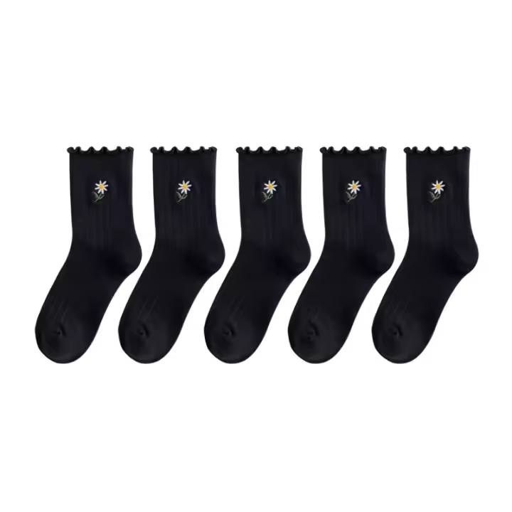 Calcetines de algodón con bordado de cadena de tobillo para mujer, coloridos, hermosos, verano e invierno, 5 pares, 3ca - 1