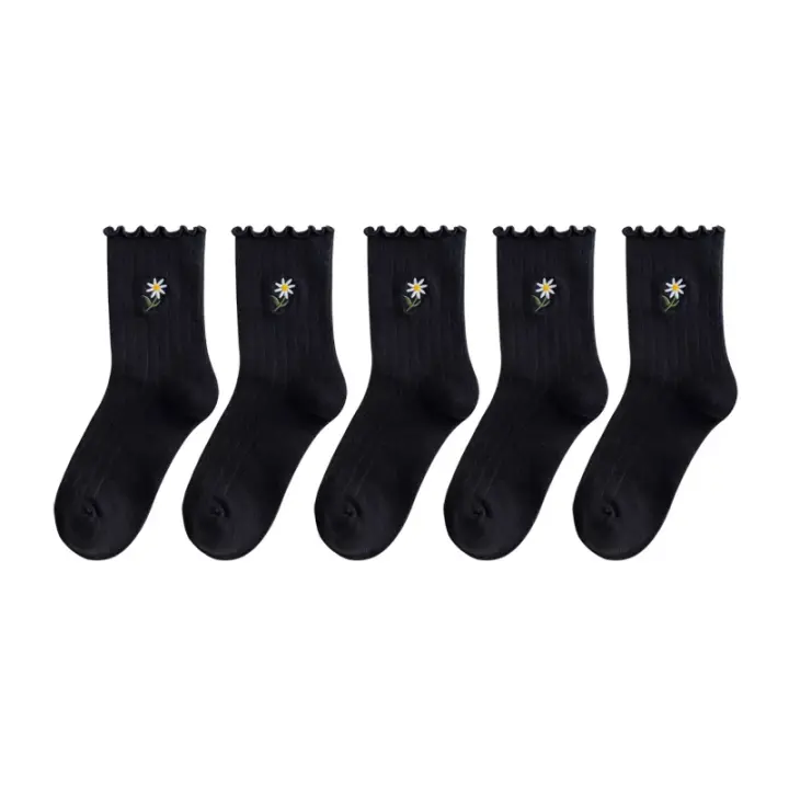 Calcetines de algodón con bordado de cadena de tobillo para mujer, coloridos, hermosos, verano e invierno, 5 pares, 3ca - 1