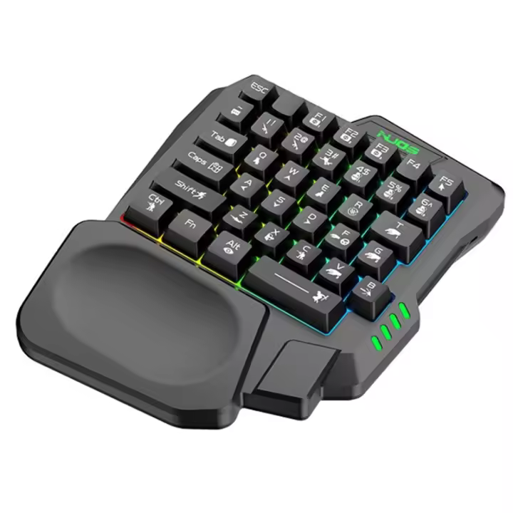 Teclado USB con cable para una mano, 35 teclas luminosas para juegos, tableta, ergonómico, colorido, reposabrazos - 1