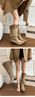 2025 Verano y otoño nueva moda Botas de pelo fino Botas altas de tacón grueso puntiagudo para mujer Hebilla de cinturón de gran tamaño - details 12