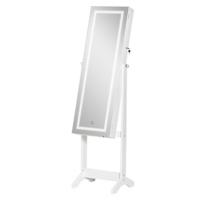 Espejo Joyero con 20 Luces LED Armario Joyero Reclinable con Guardajoyas Anillos Pendientes Collares Cerradura y Llaves 40x37x146 cm Blanco - details 12