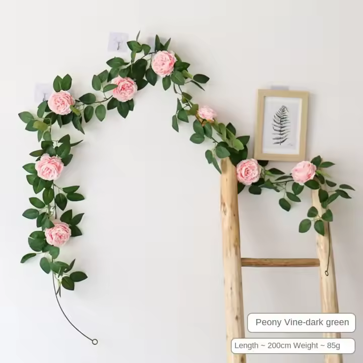 Colgante de pared de peonía de seda rosa, decoración Artificial para el hogar y el jardín, guirnalda de plantas verdes, flores artificiales DIY, flores grandes, enredaderas - 1