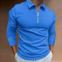 Camisa polo de manga larga con cremallera a rayas para hombre de otoño e invierno - details 4