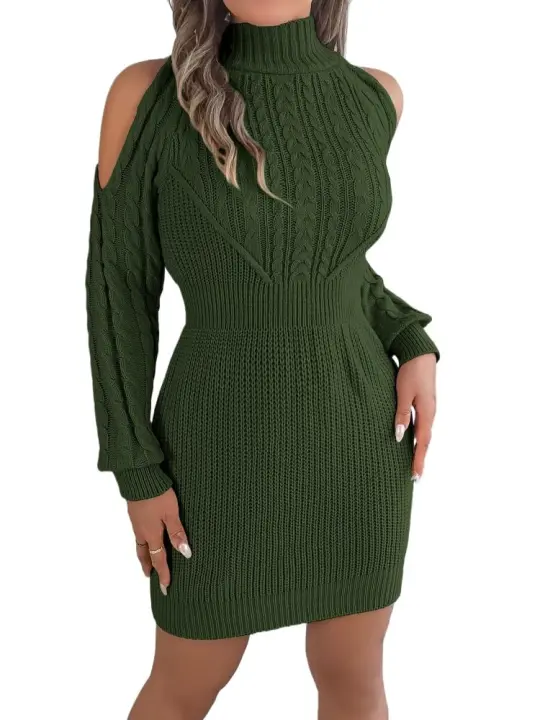 Mini vestido de punto extremo para mujer, sobre el hombro, cuello alto, vestidos cortos de ganchillo para mujer, moda coreana, alta calidad, lujo - 1