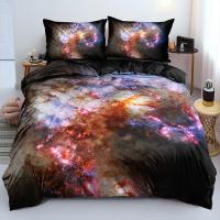 Juego de cama azul oscuro de galaxia de lujo, edredón, funda de edredón, estrellas brillantes, cielo estrellado - details 3