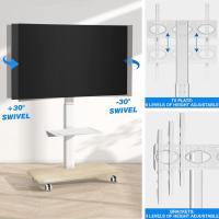 Soporte de Televisión Móvil con Ruedas Soporte de Almacenamiento de TV de Madera Blanca Alto con Elevación +/-30° Para TV de 26-65 Pulgadas Max 35 KG Estante de Almacenamiento de Media y TV - details 2