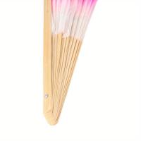 Abanico de baile corto de bambú con velo de rosa de arte popular chino para danza del vientre - details 4