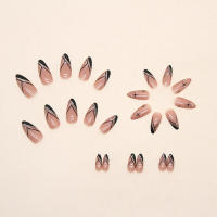 Uñas postizas de línea diagonal negra, diseño de moda único, piezas para estudiantes, decoración diaria de uñas - details 0