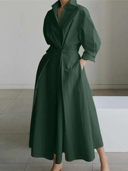 ZANZEA-vestido camisero elegante de otoño para mujer, vestido camisero liso de manga larga, Maxi Vestidos informales para mujer, bata de cintura alta de gran tamaño 7 2023 - 1