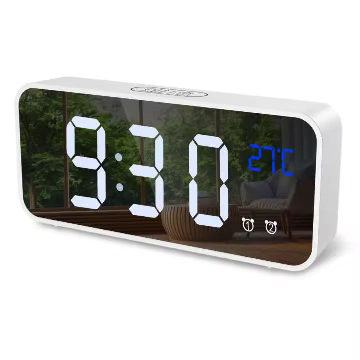 Reloj de alarma digital Espejo LED Reloj de música digital 4 Brillo ajustable Usted ContrDual Puertos de carga USB Función de repetición - 1