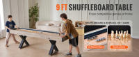 SucceBuy Mesa de Shuffleboard, 9 pies con luz LED, Sala de juegos familiar, Combo 2 en 1 de Shuffleboard y Bolos, Resistente a los arañazos, Patas, 8 Discos, Juego de Bolos, Cera, Cepillo - details 0