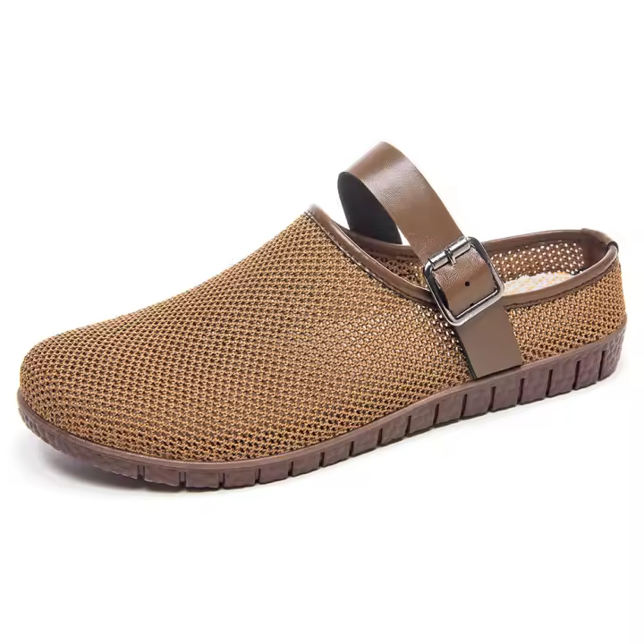 Nuevos zapatos de verano retro para mujer Sandalias de suela suave, zapatillas de exterior, media pantuflas con cabeza de pan de malla voladora - 1